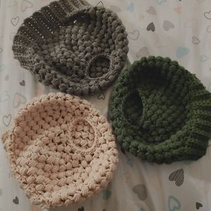 Crocheted hat bun/ponytail beanies